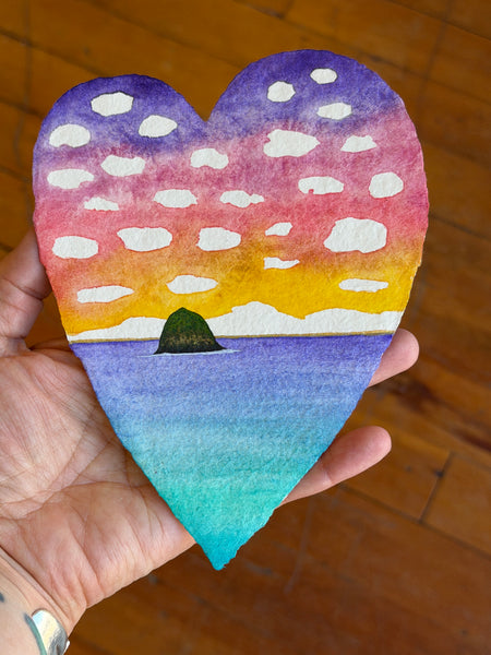 Love is a Rainbow Heart Painting 11 x 14  - Original Watercolor Paintings By Seasons Kaz Sparks