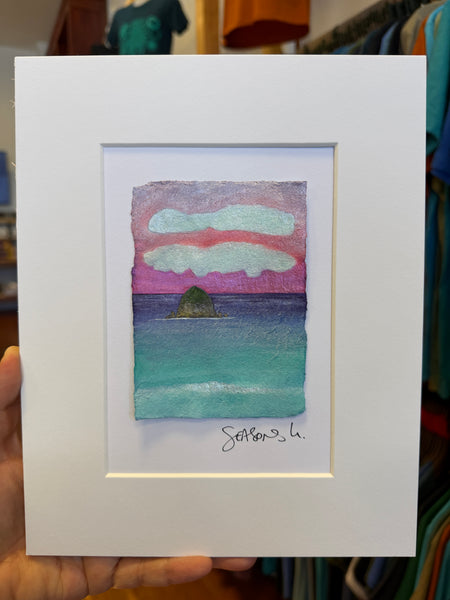 Strawberry Skies Forever 8x10  - Original Haystack Rock Landscape Watercolor Paintings By Seasons Kaz Sparks