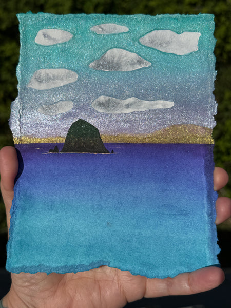 Dreaming of Haystack 11 x 14  - Original Haystack Rock Landscape Watercolor Paintings By Seasons Kaz Sparks (Copy)