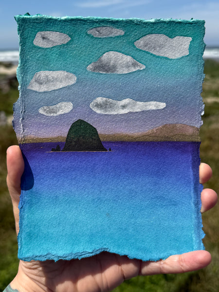 Dreaming of Haystack 11 x 14  - Original Haystack Rock Landscape Watercolor Paintings By Seasons Kaz Sparks (Copy)