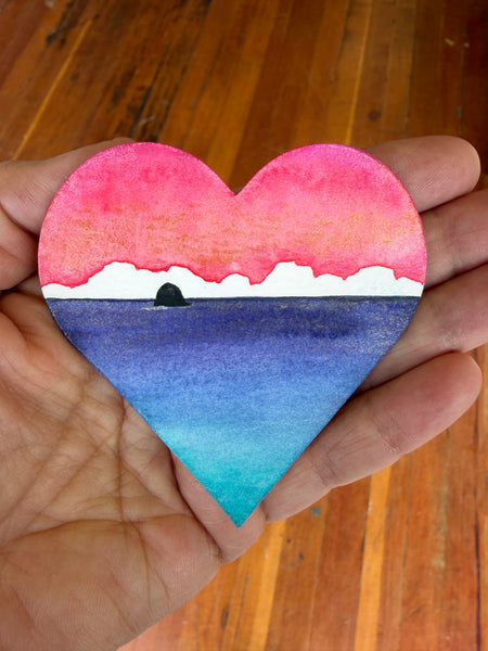 Crimson Sunset Haystack mini Heart Painting 8x10 in matting- Original Watercolor Paintings By Seasons Kaz Sparks