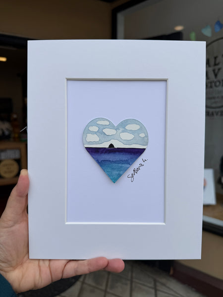Cool Haystack mini Heart Painting 8x10 in matting- Original Watercolor Paintings By Seasons Kaz Sparks