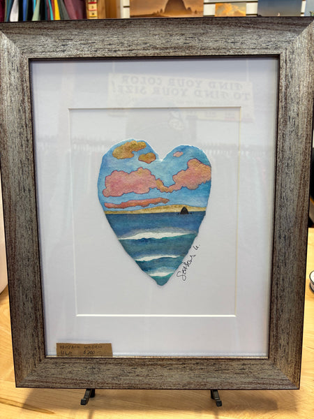 Haystack Golden Light Heart Painting 11 x 14  - Original Watercolor Paintings By Seasons Kaz Sparks