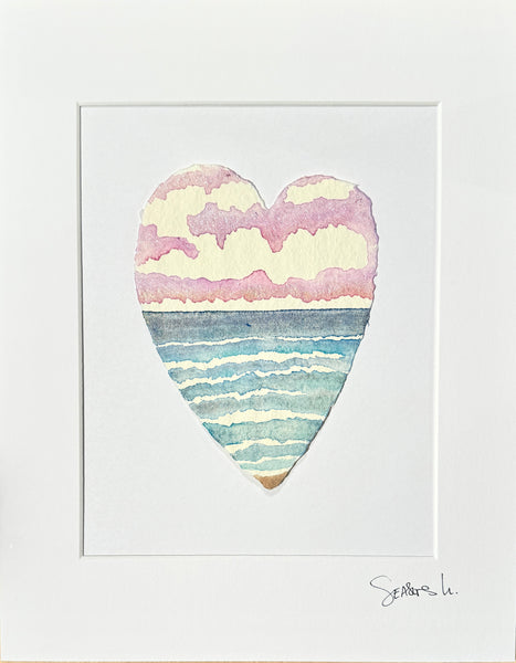 Sunset Heart of Love 11 x 14  - Original Watercolor Paintings By Seasons Kaz Sparks