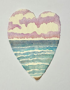 Sunset Heart of Love 11 x 14  - Original Watercolor Paintings By Seasons Kaz Sparks