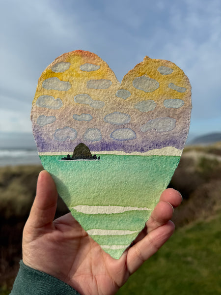 Rainbow Haystack Skies Heart 11 x 14  - Original Watercolor Paintings By Seasons Kaz Sparks