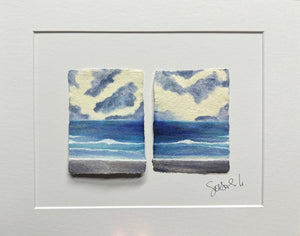 Serenity at Sea Diptych 11 x 14  matted - Original Watercolor Paintings By Seasons Kaz Sparks