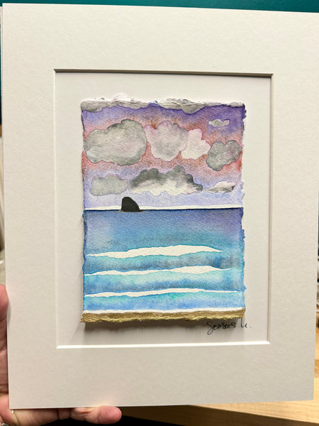 Pyramid Rock Sunset Dream 11 x 14  - Original Watercolor Paintings By Seasons Kaz Sparks