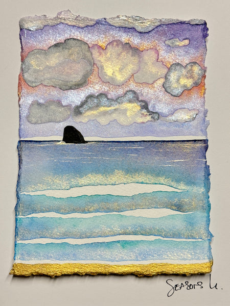Pyramid Rock Sunset Dream 11 x 14  - Original Watercolor Paintings By Seasons Kaz Sparks