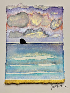 Pyramid Rock Sunset Dream 11 x 14  - Original Watercolor Paintings By Seasons Kaz Sparks