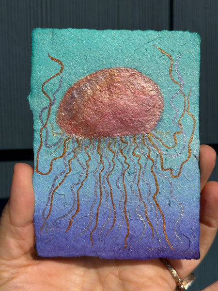 Into the Sea Jelly 8x10  - Original Watercolor Paintings By Seasons Kaz Sparks