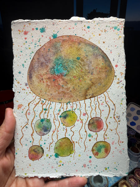 Rainbow Jelly Party 11 x 14  - Original Watercolor Paintings By Seasons Kaz Sparks