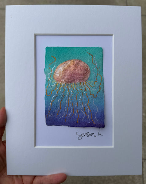 Into the Sea Jelly 8x10  - Original Watercolor Paintings By Seasons Kaz Sparks