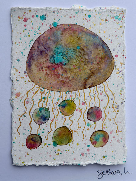 Rainbow Jelly Party 11 x 14  - Original Watercolor Paintings By Seasons Kaz Sparks