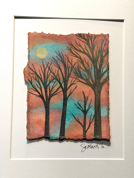 Winter Moonrise 11 x 14  - Original Watercolor Paintings By Seasons Kaz Sparks