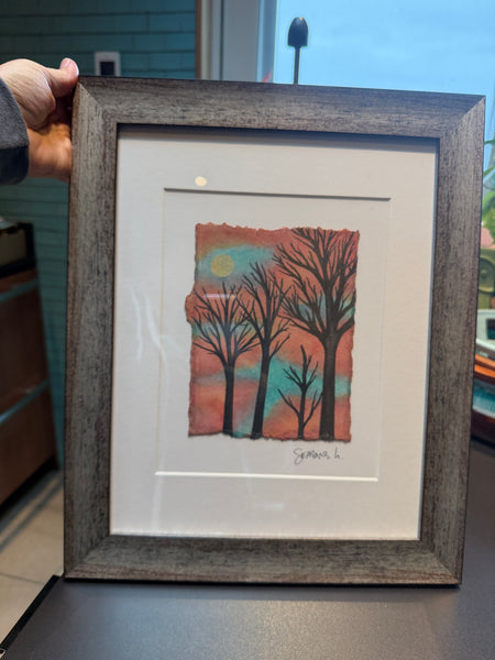 Winter Moonrise 11 x 14  - Original Watercolor Paintings By Seasons Kaz Sparks