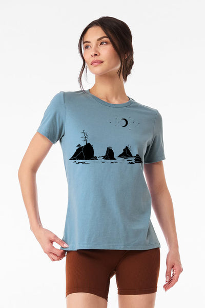 Moon Over Three Graces Ladies Cut T-Shirt Vintage Denim