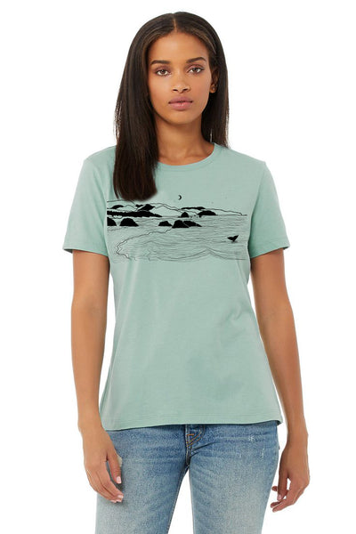 Whale's Tail Ocean T-Shirt - Women's Heather Blue Lagoon & Dusty Blue