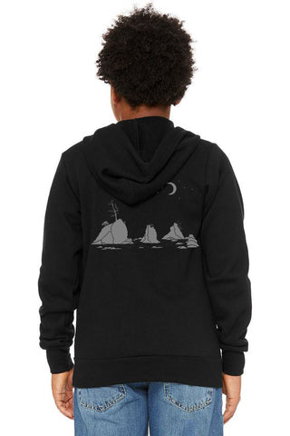 Moon Over Three Graces - Youth Zipped Hoodie Black