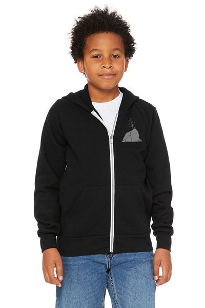 Moon Over Three Graces - Youth Zipped Hoodie Black