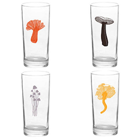 4 Pack Boxed Set Mushrooms Colors Tall Collins Glasses