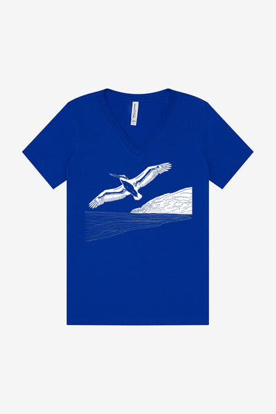 Pelicanza Beach  T-Shirt - Women's V- True Royal Triblend & True Royal
