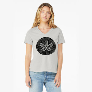 Sand Dollar - Ladies V-Neck T-Shirt Silver