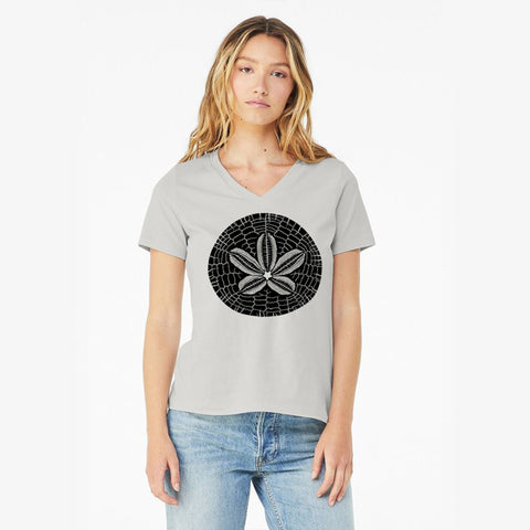 Sand Dollar - Ladies V-Neck T-Shirt Silver