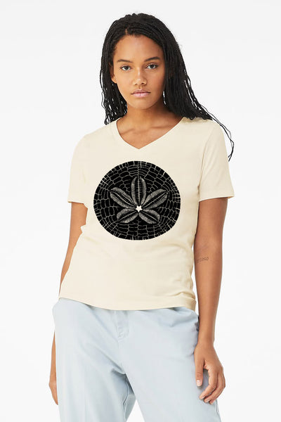 Sand Dollar Ladies V-Neck T-Shirt Silver and Natural