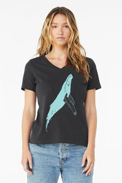 Humpback Whale Swim -  V-Neck Women's Ladies T-shirt Dark Grey