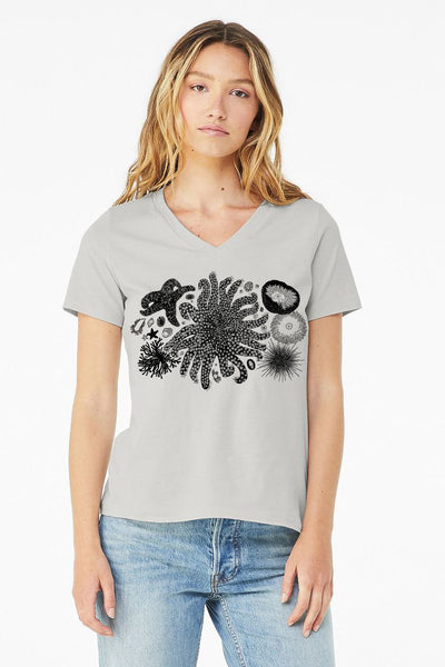 Tide Pool Treasures - Ladies V-Neck T-Shirt Silver