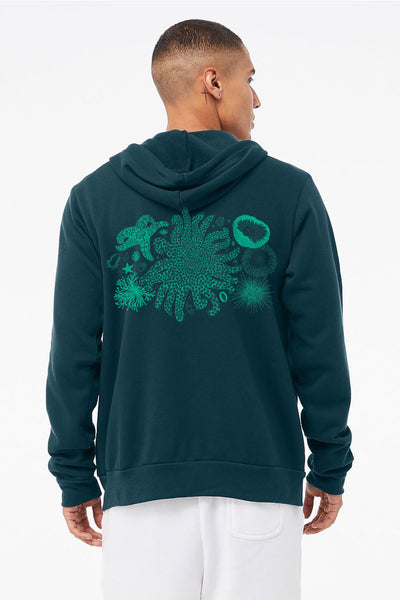 Tide Pool Treasures Ultra Soft Sponge Fleece Zip Up Hoodie Atlantic