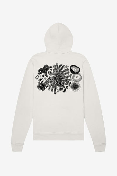 Tide Pool Treasures Ultra Soft Sponge Fleece Zip Up Hoodie Vintage White