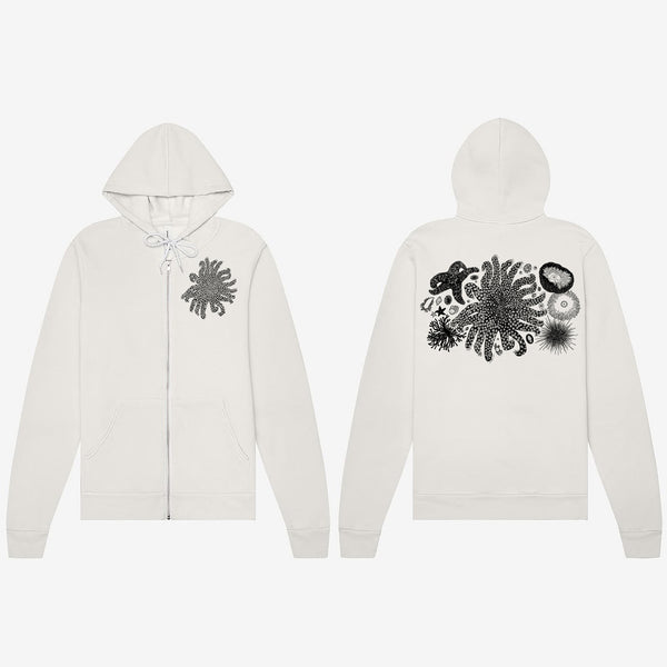 Tide Pool Treasures Ultra Soft Sponge Fleece Zip Up Hoodie Silver & Vintage White