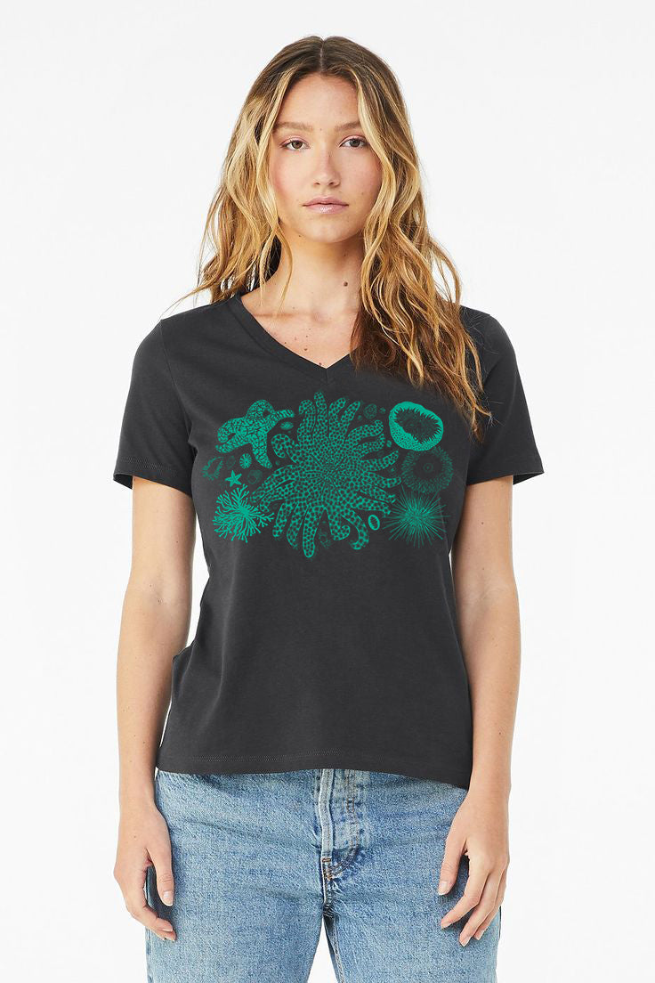 Tide Pool Treasures -  Ladies V-Neck T-Shirt Dark Grey