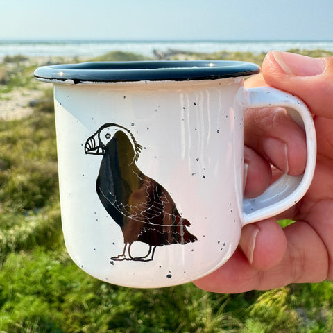 Tufted Puffin - Mini Enamel Campfire Espresso Mugs or Ornaments 3oz