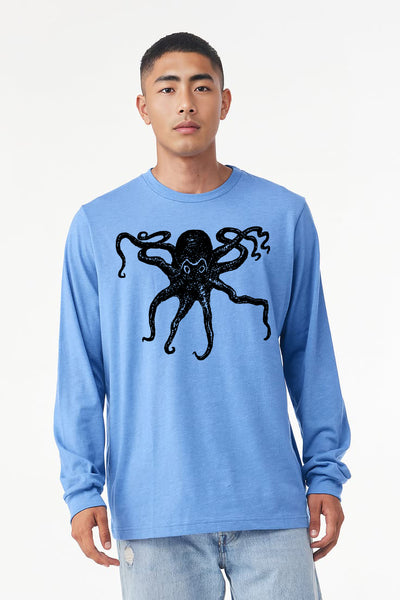 Octopus Kraken - Unisex Long Sleeve Tee Shirt Carolina Blue