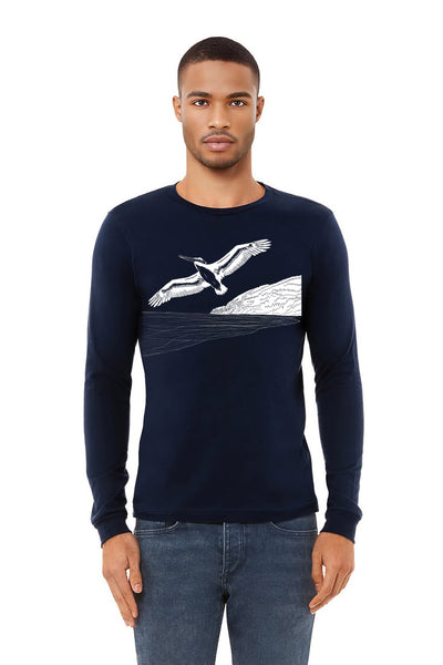Pelicanza Beach T-Shirt - Long Sleeve Unisex Heather Deep Teal & Navy