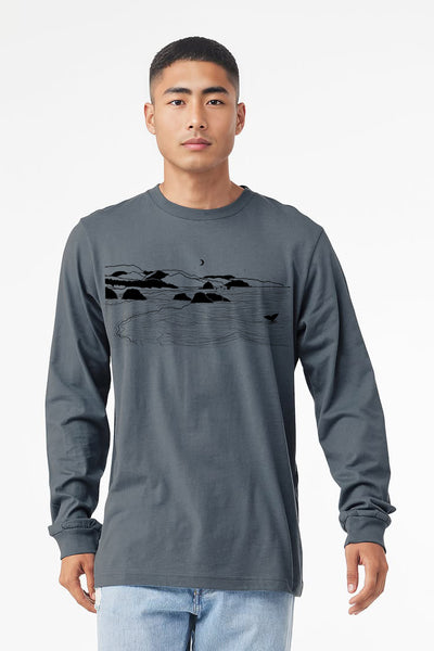 Whale's Tail H-Maroon & Steel Blue Long Sleeve Tee Shirt