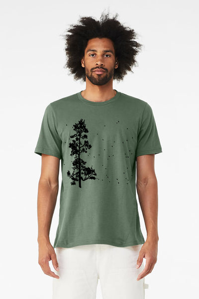 Pine Tree Flock T-Shirt - Unisex Heather Forest and Pine