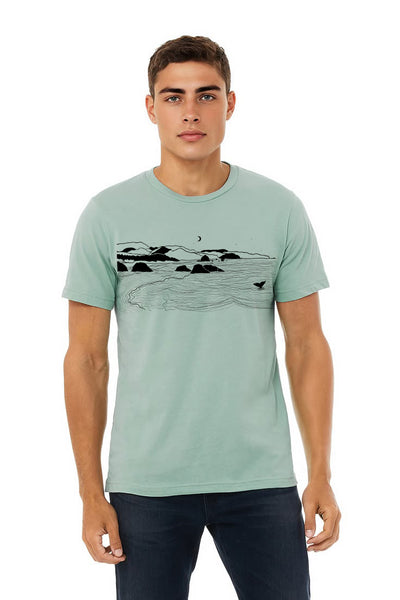 Whale's Tail Ocean T-Shirt - Unisex Heather Blue Lagoon & Dusty Blue