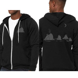 Moon Over Three Graces Ultra Soft Zip Up-Hoodie - Unisex Black Heather