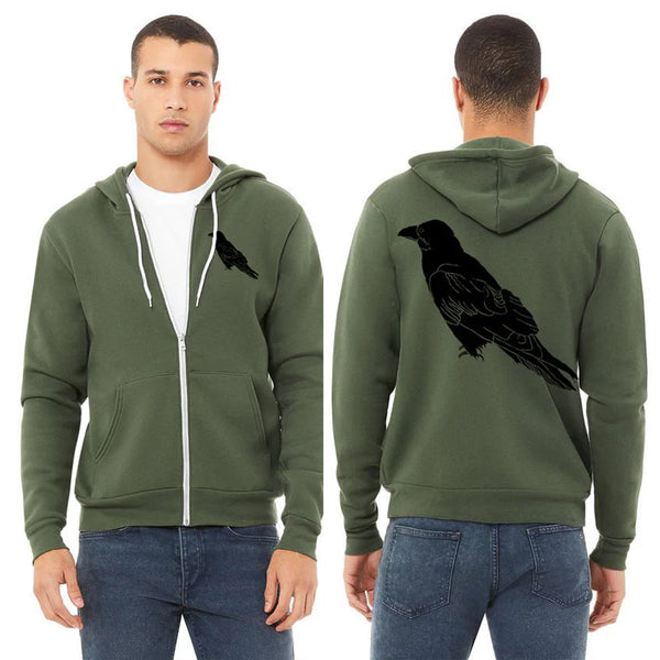 Perched Raven Ultra Soft Zip up Hoodie - Unisex Military Green