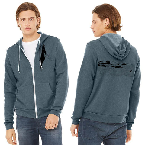 Whale's Tail Ocean Ultra Soft Zip up Hoodie - Unisex Heather Slate