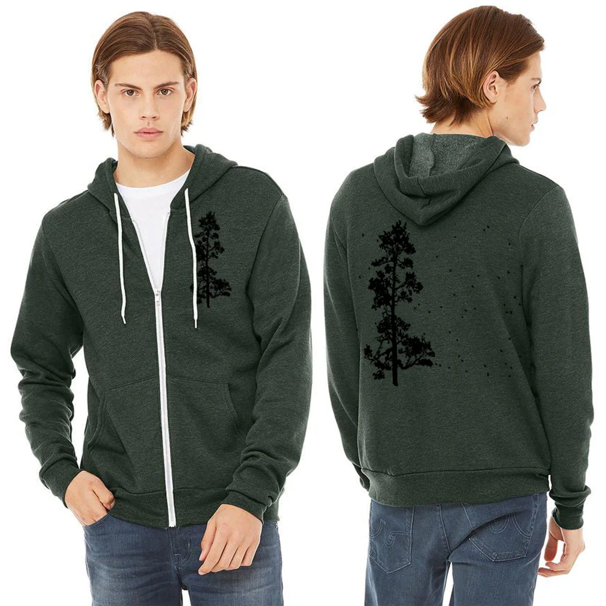 Pine Tree Flock Sponge Fleece Zip up Hoodie – Salty Raven