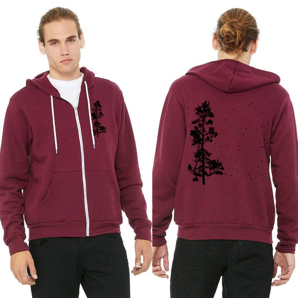 Pine Tree Flock Ultra Soft Zip up Hoodie - Unisex Maroon