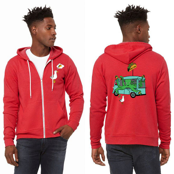 Octo's Tacos Zipped Hoodie - Unisex Heathered Red