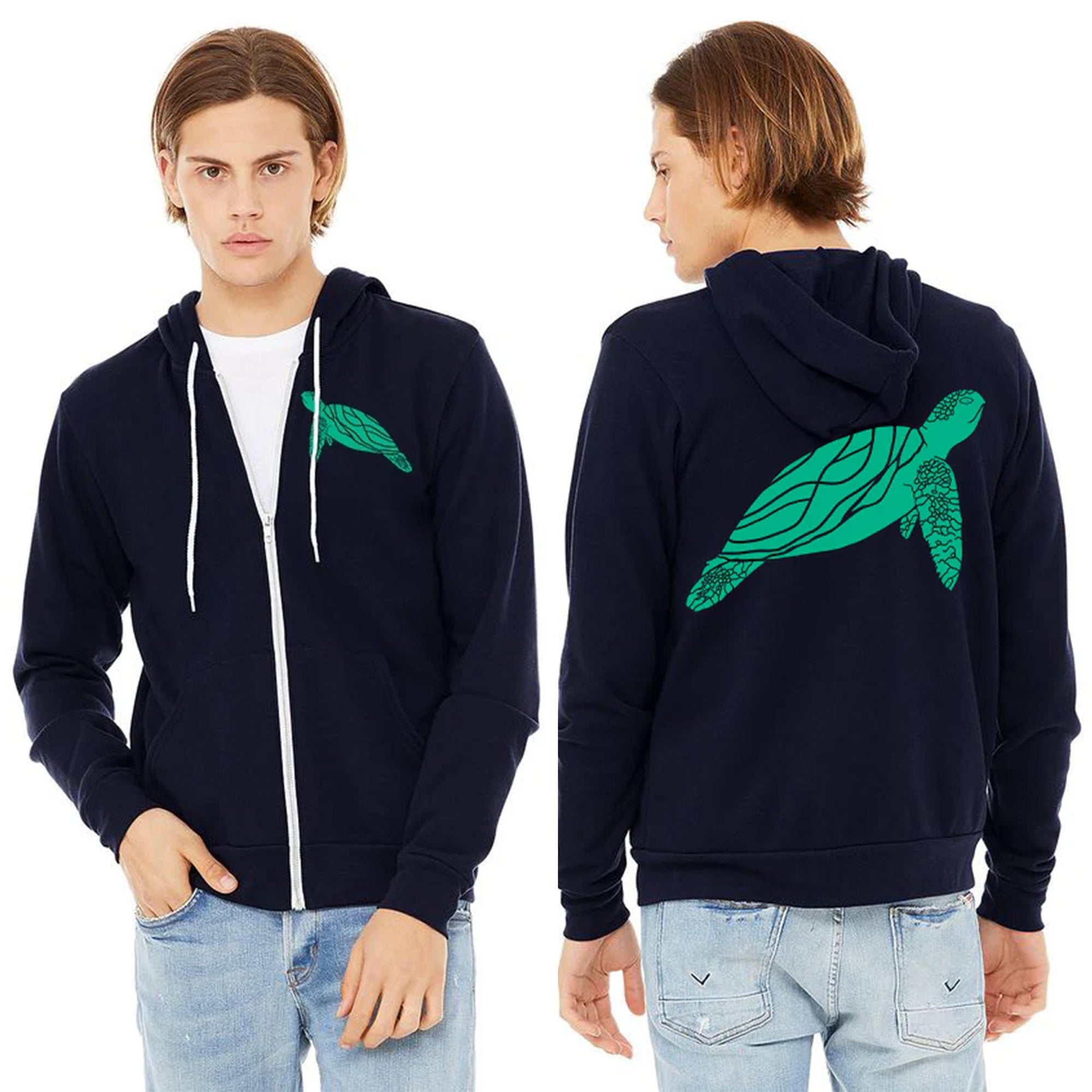 トップス SEA sweat zip hoodie Sea Turtle Ultra Soft Zip Up Hoodie - Unisex Navy – Salty Raven