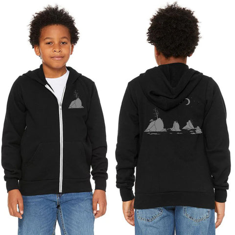 Moon Over Three Graces - Youth Zipped Hoodie Black