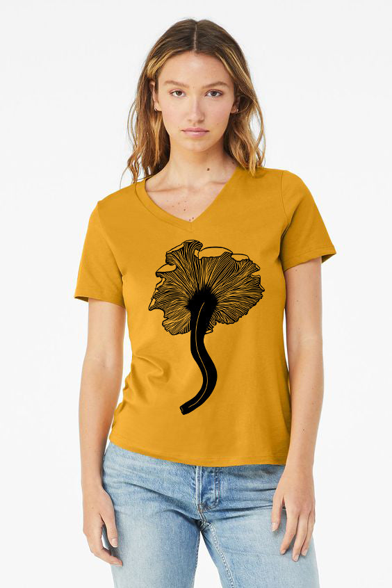 Chanterelle T-Shirt - Ladies Cut Women's Mustard 100% Cotton V-Neck Tee